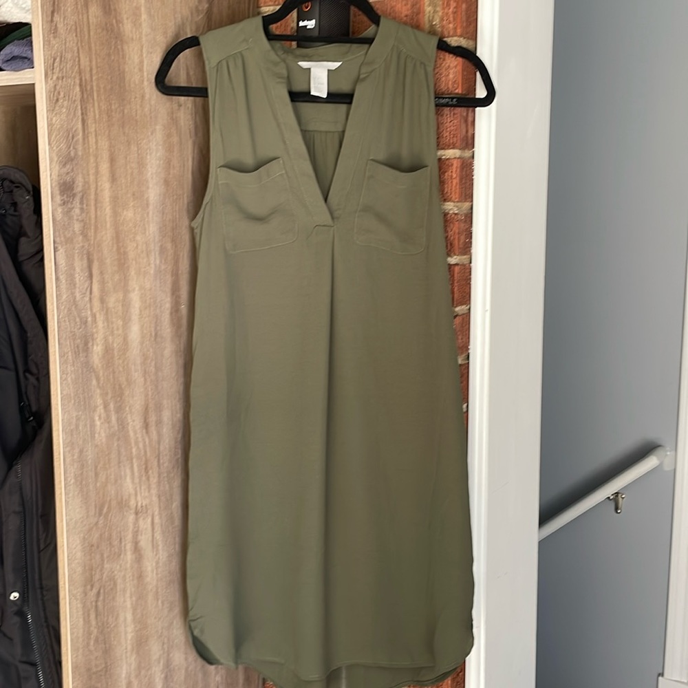H&M Sheer Olive Green Sleeveless Dress